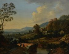 Johann Christian Vollerdt (German 1708-1769) , Villagers in a castle landscape