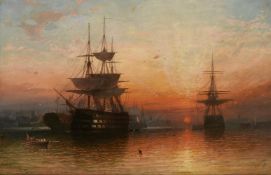James Francis Danby (British 1816-1875), Wooden walls of England: Man o War anchored