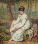 Anna Maria Charretie (British 1819-1875), A girl wearing a white dress seated in a woodland glade