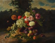 David De Noter (Belgian 1818-1892), Sill life of fruit and flowers