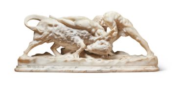 A SCULPTED ALABASTER MYTHOLOGICAL GROUP