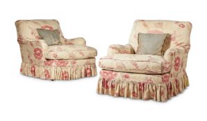 A PAIR OF BEECH FRAMED EASY CHAIRS, LATE 20TH CENTURY