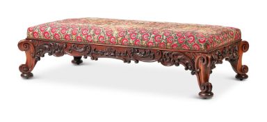 Y A LARGE EARLY VICTORIAN CARVED ROSEWOOD STOOL