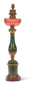 A FRENCH GILT METAL AND TOLEWARE LAMP