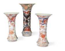 THREE JAPANESE ARITA IMARI TRUMPET VASES