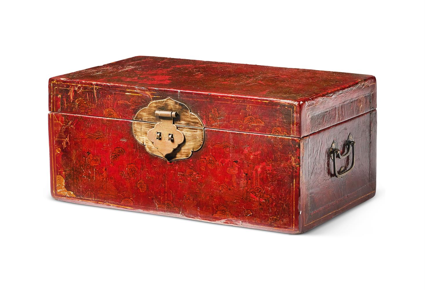 A RED AND GILT JAPANNED BOX AND HINGED COVER - Image 2 of 3