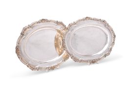 A pair of early Victorian silver shaped oval meat plates by William Ker Reid