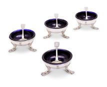 A set of four George I or II Irish silver cauldron salt cellars by John Hamilton