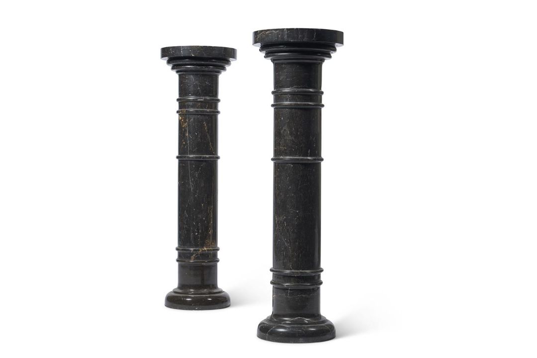 A PAIR OF DARK GREY MARBLE CYLINDRICAL PEDESTALS, LATE 19TH CENTURY