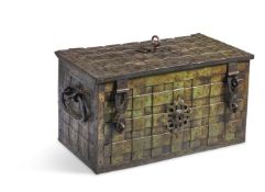A GREEN PAINTED IRON ARMADA CHEST, NUREMBURG, 17TH CENTURY