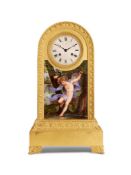 A GILT-BRONZE AND PAINTED PORCELAIN MANTEL, FRENCH, CIRCA 1830