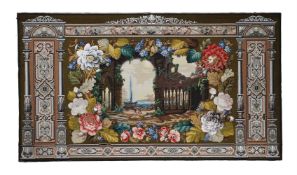 A VICTORIAN WOOLWORK AND BEADWORK WALL PANEL