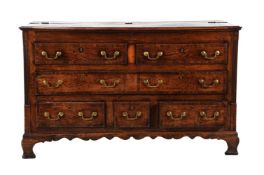 A George III oak and mahogany crossbanded mule chest