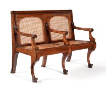 A Victorian mahogany and canework hall seat or bench