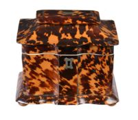 Y A George IV tortoiseshell veneered and ivory banded tea caddy