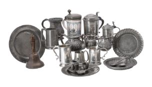A collection of various items of pewter and associated wares