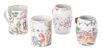 Four Chinese famille rose mugs