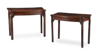 A PAIR OF GEORGE III MAHOGANY AND CROSSBANDED SERPENTINE FOLDING CARD TABLES, CIRCA 1780