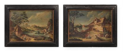 NORTH EUROPEAN SCHOOL, A PAIR OF CAPRICCIO LANDSCAPES, FIGURES TO THE FOREGROUNDS