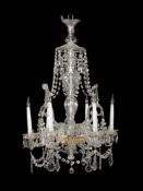 A PAIR OF ENGLISH SIX-LIGHT CUT GLASS CHANDELIERS, IN GEORGE III STYLE