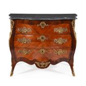 Y A CONTINENTAL TULIPWOOD, MAHOGANY AND ORMOLU MOUNTED COMMODE, THIRD QUARTER 18TH CENTURY