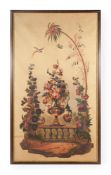 A PAINTED TEXTILE PANEL, IN LOUIS XVI STYLE, LATE 19TH CENTURY