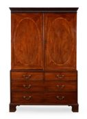 Y A GEORGE III MAHOGANY AND TULIPWOOD CROSS BANDED CLOTHES PRESS, CIRCA 1785