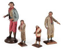 FOUR CONTINENTAL CRECHE FIGURES, NEOPOLITAN OR MALAGAN, SECOND HALF 19TH CENTURY
