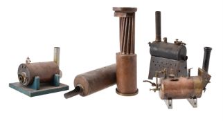 Three horizontal copper model boat boilers