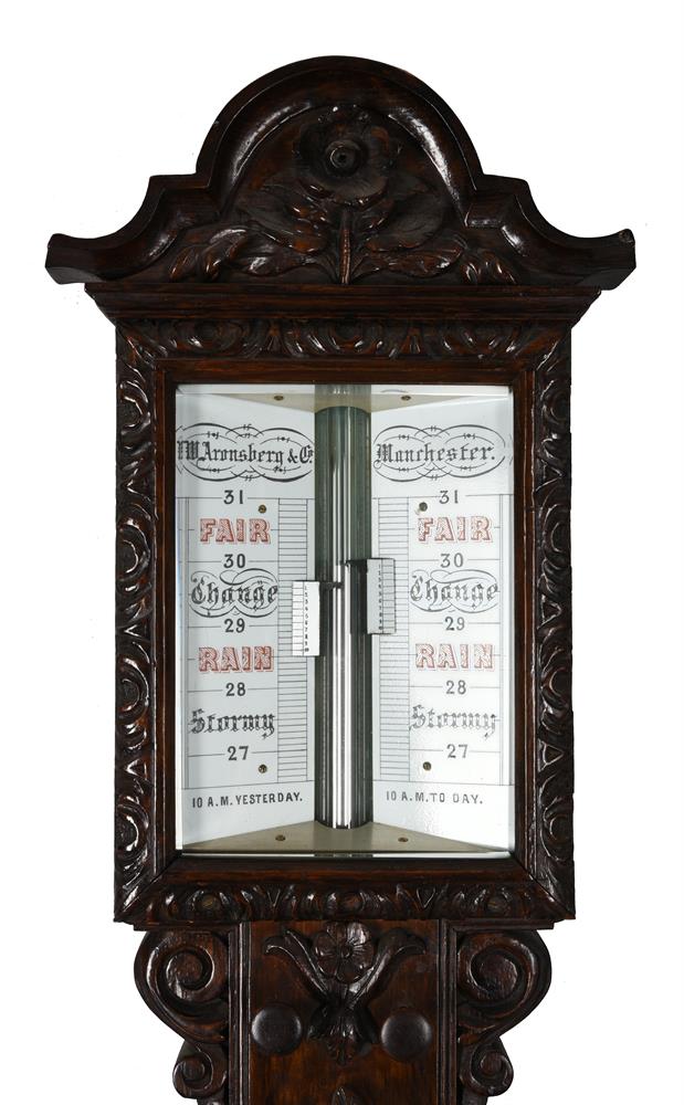 A VICTORIAN CARVED OAK MERCURY STICK BAROMETER - Image 2 of 2