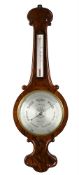 A VICTORIAN WALNUT MERCURY WHEEL BAROMETER WITH TWELVE-INCH DIAL