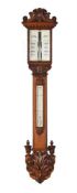 Y A VICTORIAN CARVED OAK MERCURY STICK BAROMETER