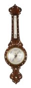 Y A VICTORIAN MOTHER OF PEARL AND BRASS INLAID MERCURY WHEEL BAROMETER