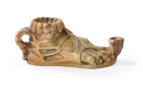 AFTER THE ANTIQUE, AN ITALIAN SIENA MARBLE MODEL OF AN OIL LAMP, 19TH CENTURY
