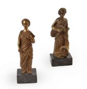 A PAIR OF GILT BRONZE FIGURES EMBLEMATIC OF ABUNDANCE AND VIRTUE, ANGLO-ITALIAN, LATE 18TH CENTURY