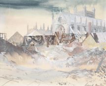 λ Leonard Rosoman (British 1913-2012), Exeter Cathedral following a Baedeker raid