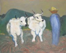 λ Henryk Gotlib (Polish 1890-1966), Oxen and Farmer
