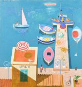λ Leon Morrocco (Scottish b. 1942), Looking down onto the jetty