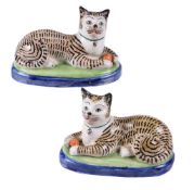 A pair of Staffordshire pottery models of cats of William Kent Ltd.