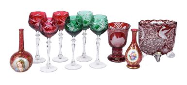 A selection of Bohemian and Czech coloured glass