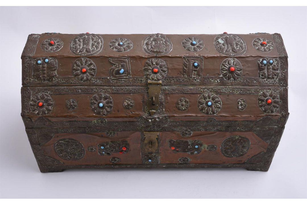 Y A Tibetan Chest with sheet copper overlay and two others - Image 6 of 8