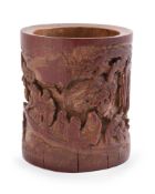 A Chinese carved bamboo brush vase