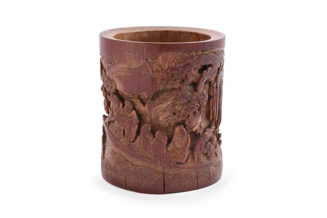 A Chinese carved bamboo brush vase - Image 1 of 6