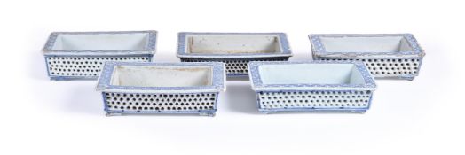 Four Chinese Blue and White double-walled shallow planters