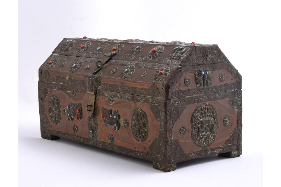 Y A Tibetan Chest with sheet copper overlay and two others - Image 7 of 8