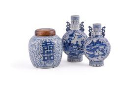 Two Chinese blue and white Moon flasks