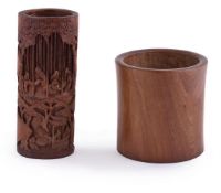 A Chinese hardwood brush pot