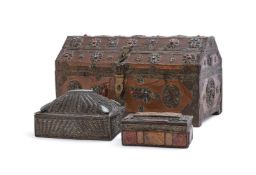 Y A Tibetan Chest with sheet copper overlay and two others
