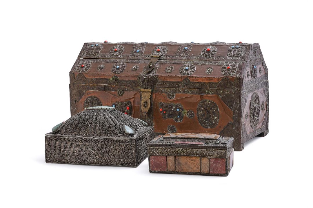 Y A Tibetan Chest with sheet copper overlay and two others - Image 1 of 8