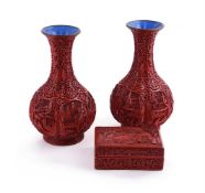 A pair of Chinese Cinnabar lacquer vases